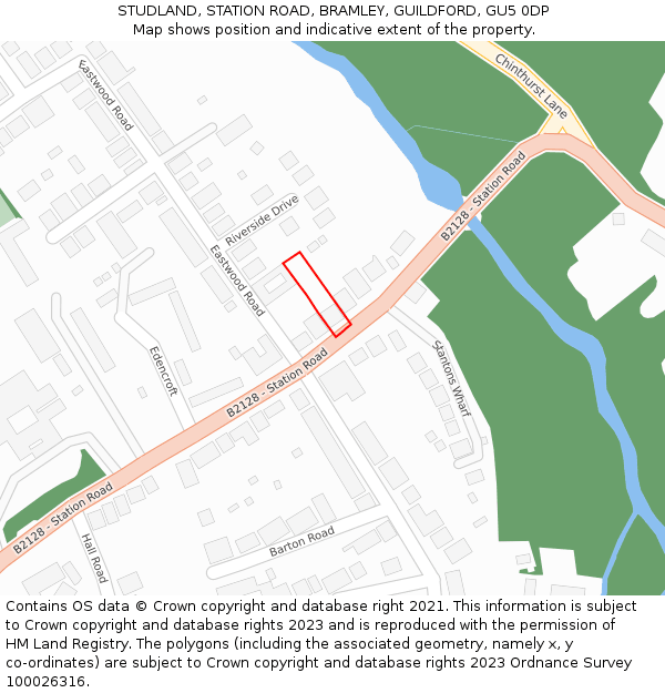 STUDLAND, STATION ROAD, BRAMLEY, GUILDFORD, GU5 0DP: Location map and indicative extent of plot