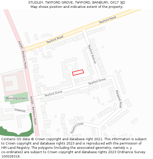 STUDLEY, TWYFORD GROVE, TWYFORD, BANBURY, OX17 3JD: Location map and indicative extent of plot