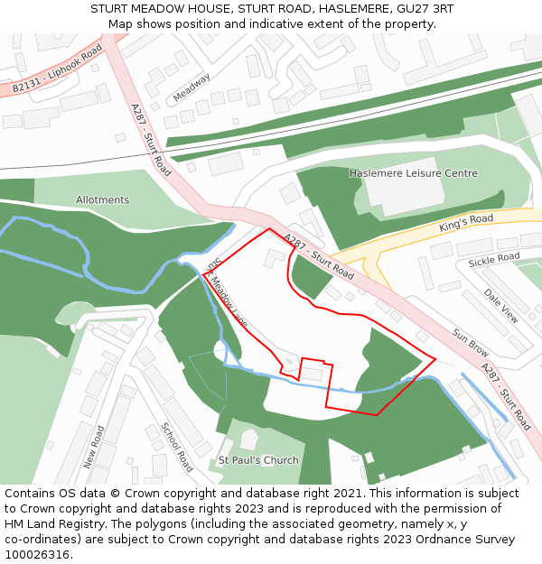 STURT MEADOW HOUSE, STURT ROAD, HASLEMERE, GU27 3RT: Location map and indicative extent of plot