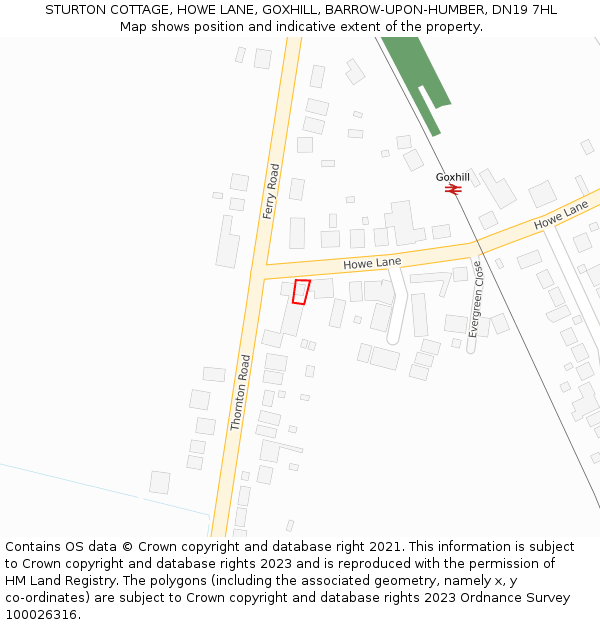 STURTON COTTAGE, HOWE LANE, GOXHILL, BARROW-UPON-HUMBER, DN19 7HL: Location map and indicative extent of plot