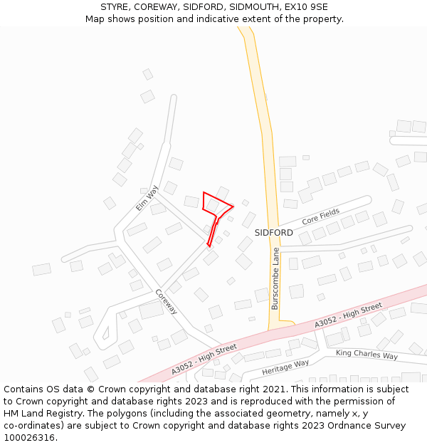 STYRE, COREWAY, SIDFORD, SIDMOUTH, EX10 9SE: Location map and indicative extent of plot