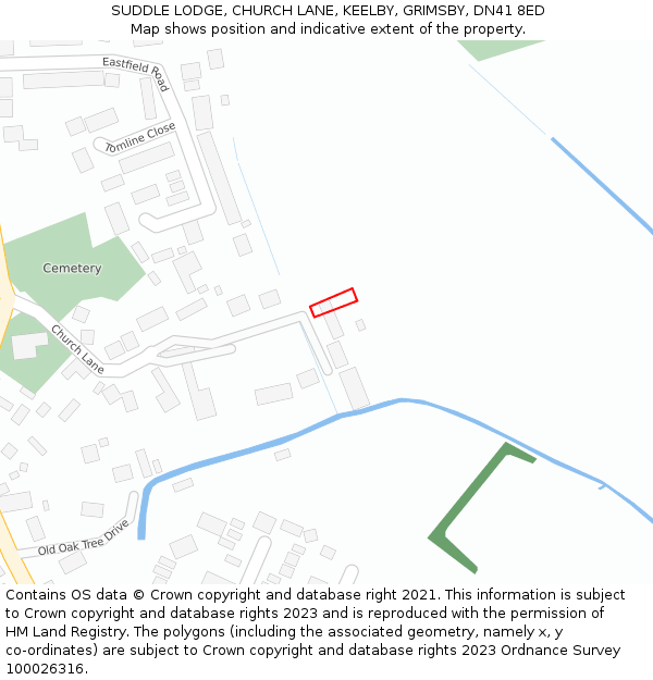 SUDDLE LODGE, CHURCH LANE, KEELBY, GRIMSBY, DN41 8ED: Location map and indicative extent of plot