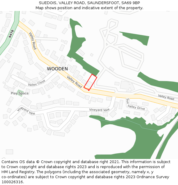 SUEDOIS, VALLEY ROAD, SAUNDERSFOOT, SA69 9BP: Location map and indicative extent of plot