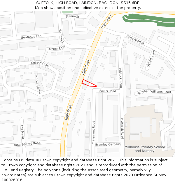 SUFFOLK, HIGH ROAD, LAINDON, BASILDON, SS15 6DE: Location map and indicative extent of plot