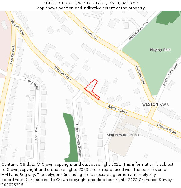 SUFFOLK LODGE, WESTON LANE, BATH, BA1 4AB: Location map and indicative extent of plot