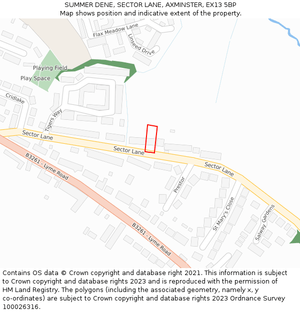 SUMMER DENE, SECTOR LANE, AXMINSTER, EX13 5BP: Location map and indicative extent of plot