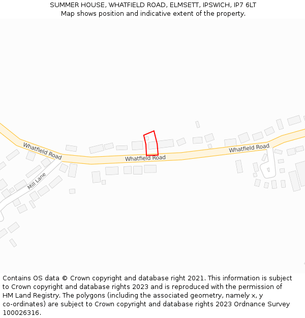 SUMMER HOUSE, WHATFIELD ROAD, ELMSETT, IPSWICH, IP7 6LT: Location map and indicative extent of plot