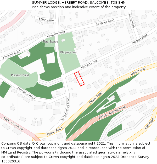 SUMMER LODGE, HERBERT ROAD, SALCOMBE, TQ8 8HN: Location map and indicative extent of plot