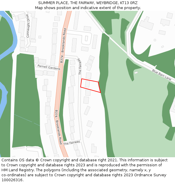 SUMMER PLACE, THE FAIRWAY, WEYBRIDGE, KT13 0RZ: Location map and indicative extent of plot