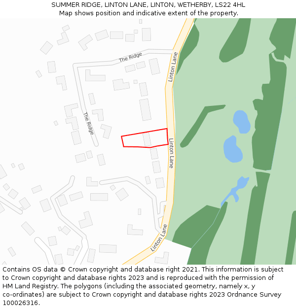 SUMMER RIDGE, LINTON LANE, LINTON, WETHERBY, LS22 4HL: Location map and indicative extent of plot