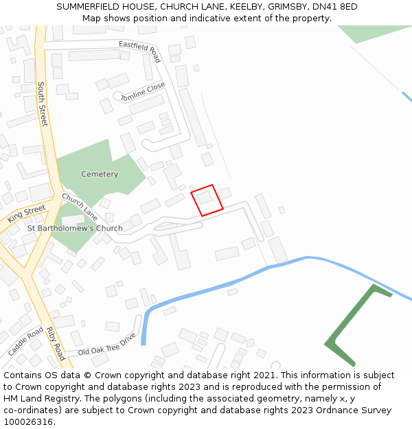 SUMMERFIELD HOUSE, CHURCH LANE, KEELBY, GRIMSBY, DN41 8ED: Location map and indicative extent of plot