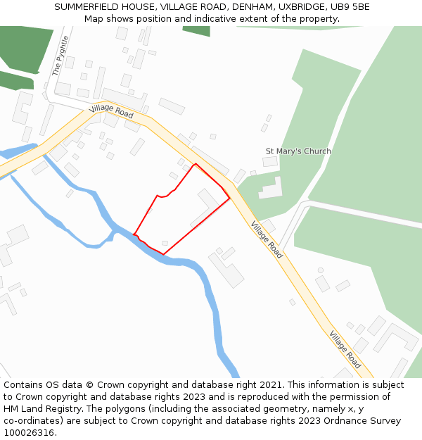 SUMMERFIELD HOUSE, VILLAGE ROAD, DENHAM, UXBRIDGE, UB9 5BE: Location map and indicative extent of plot