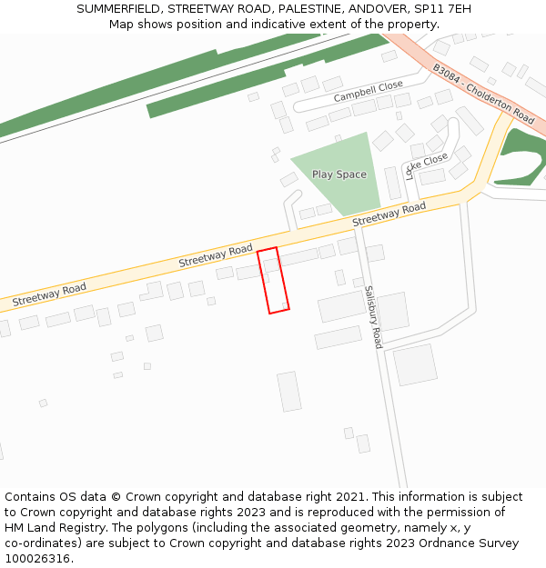 SUMMERFIELD, STREETWAY ROAD, PALESTINE, ANDOVER, SP11 7EH: Location map and indicative extent of plot