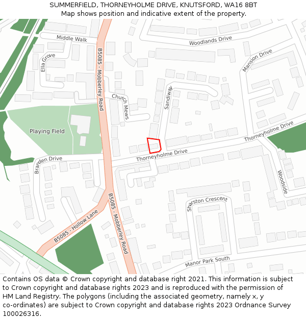 SUMMERFIELD, THORNEYHOLME DRIVE, KNUTSFORD, WA16 8BT: Location map and indicative extent of plot