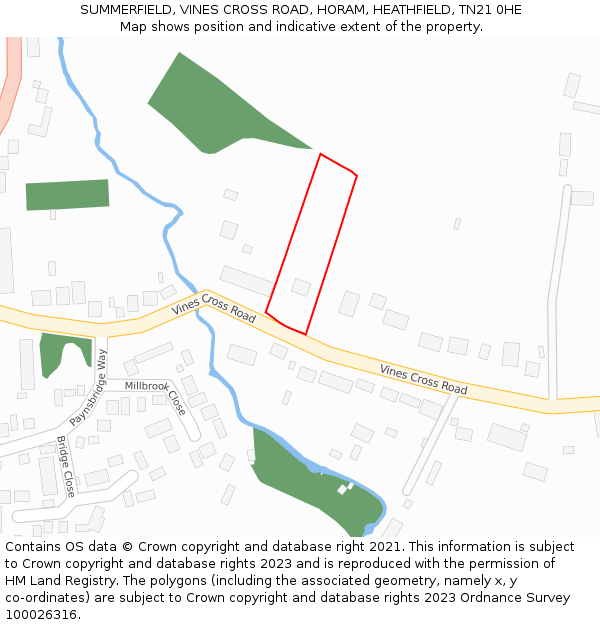 SUMMERFIELD, VINES CROSS ROAD, HORAM, HEATHFIELD, TN21 0HE: Location map and indicative extent of plot
