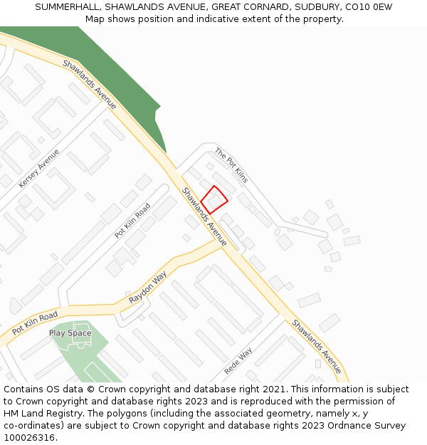 SUMMERHALL, SHAWLANDS AVENUE, GREAT CORNARD, SUDBURY, CO10 0EW: Location map and indicative extent of plot