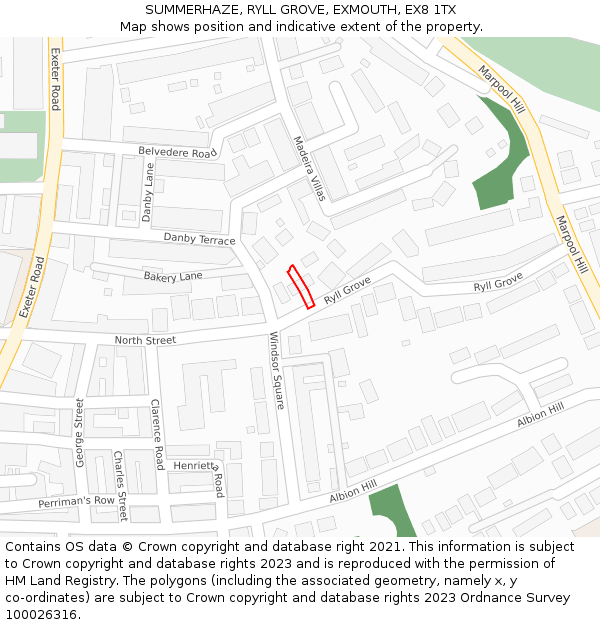 SUMMERHAZE, RYLL GROVE, EXMOUTH, EX8 1TX: Location map and indicative extent of plot