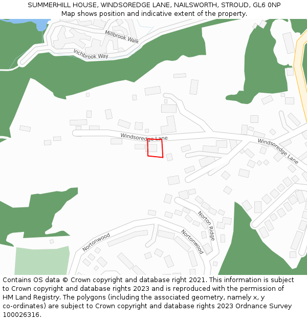 SUMMERHILL HOUSE, WINDSOREDGE LANE, NAILSWORTH, STROUD, GL6 0NP: Location map and indicative extent of plot