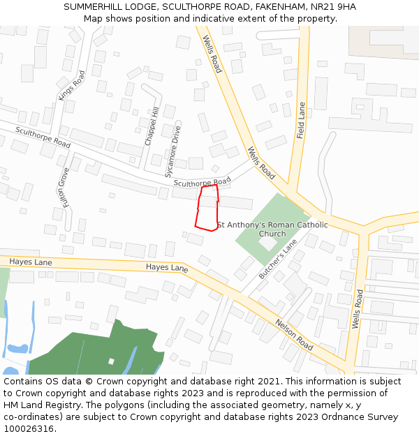 SUMMERHILL LODGE, SCULTHORPE ROAD, FAKENHAM, NR21 9HA: Location map and indicative extent of plot