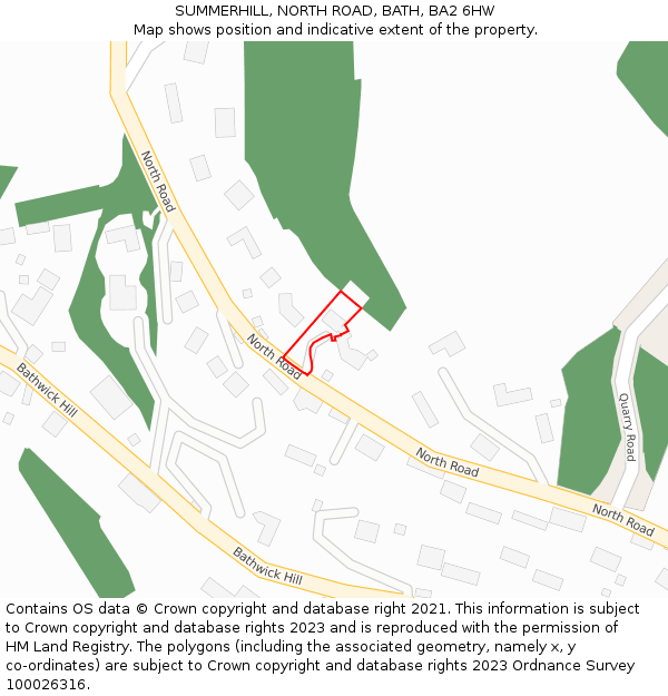 SUMMERHILL, NORTH ROAD, BATH, BA2 6HW: Location map and indicative extent of plot