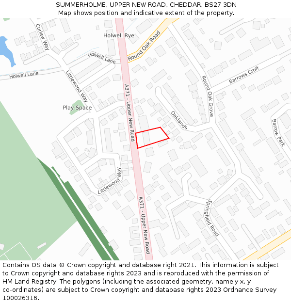 SUMMERHOLME, UPPER NEW ROAD, CHEDDAR, BS27 3DN: Location map and indicative extent of plot