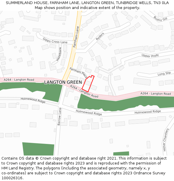 SUMMERLAND HOUSE, FARNHAM LANE, LANGTON GREEN, TUNBRIDGE WELLS, TN3 0LA: Location map and indicative extent of plot