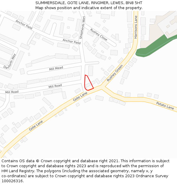 SUMMERSDALE, GOTE LANE, RINGMER, LEWES, BN8 5HT: Location map and indicative extent of plot