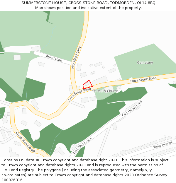 SUMMERSTONE HOUSE, CROSS STONE ROAD, TODMORDEN, OL14 8RQ: Location map and indicative extent of plot