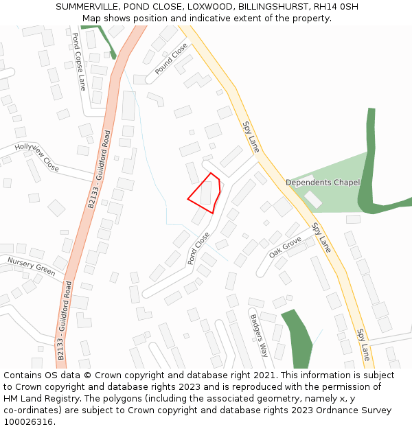 SUMMERVILLE, POND CLOSE, LOXWOOD, BILLINGSHURST, RH14 0SH: Location map and indicative extent of plot