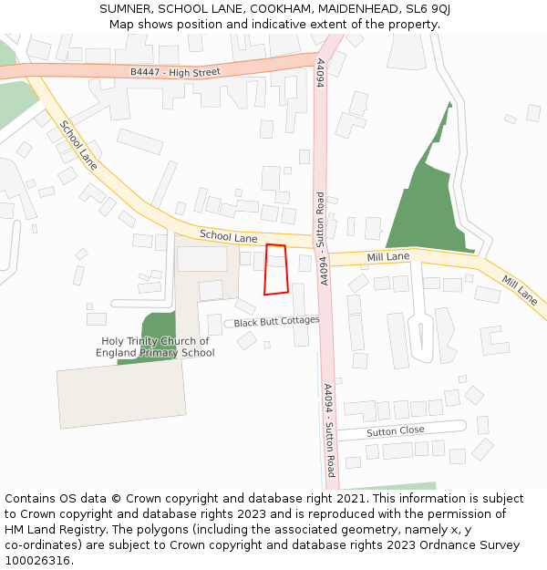 SUMNER, SCHOOL LANE, COOKHAM, MAIDENHEAD, SL6 9QJ: Location map and indicative extent of plot