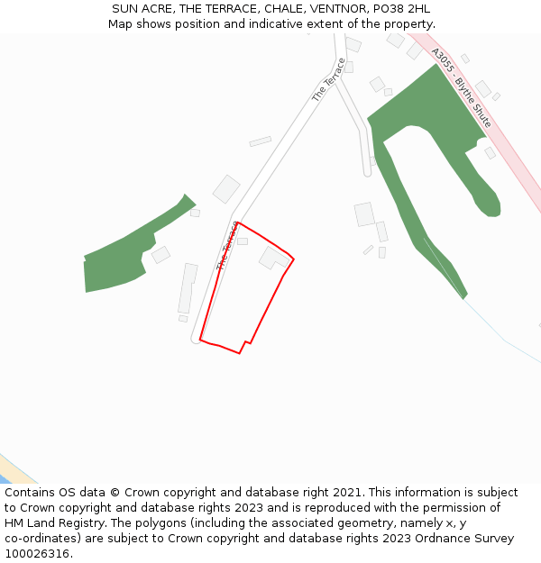 SUN ACRE, THE TERRACE, CHALE, VENTNOR, PO38 2HL: Location map and indicative extent of plot