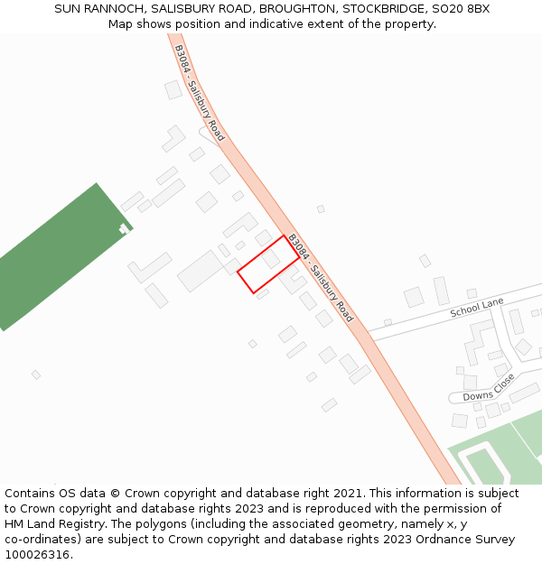 SUN RANNOCH, SALISBURY ROAD, BROUGHTON, STOCKBRIDGE, SO20 8BX: Location map and indicative extent of plot