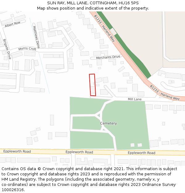 SUN RAY, MILL LANE, COTTINGHAM, HU16 5PS: Location map and indicative extent of plot