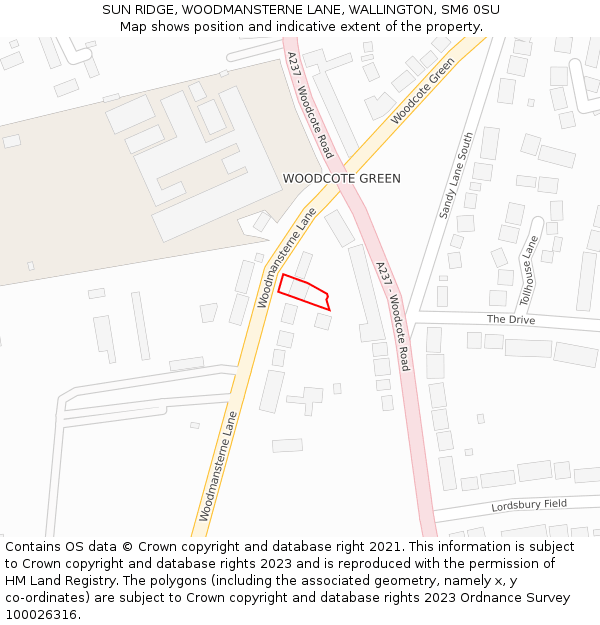 SUN RIDGE, WOODMANSTERNE LANE, WALLINGTON, SM6 0SU: Location map and indicative extent of plot