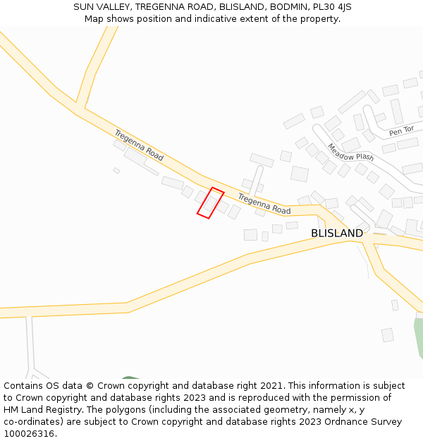 SUN VALLEY, TREGENNA ROAD, BLISLAND, BODMIN, PL30 4JS: Location map and indicative extent of plot