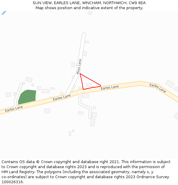 SUN VIEW, EARLES LANE, WINCHAM, NORTHWICH, CW9 6EA: Location map and indicative extent of plot