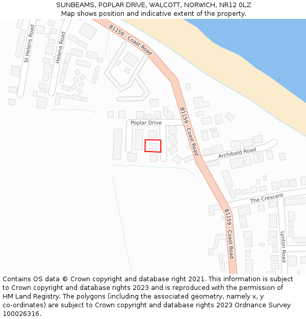 SUNBEAMS, POPLAR DRIVE, WALCOTT, NORWICH, NR12 0LZ: Location map and indicative extent of plot