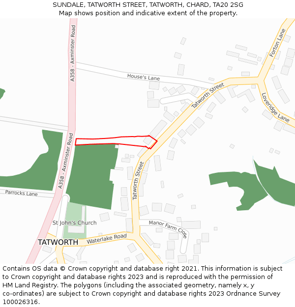 SUNDALE, TATWORTH STREET, TATWORTH, CHARD, TA20 2SG: Location map and indicative extent of plot