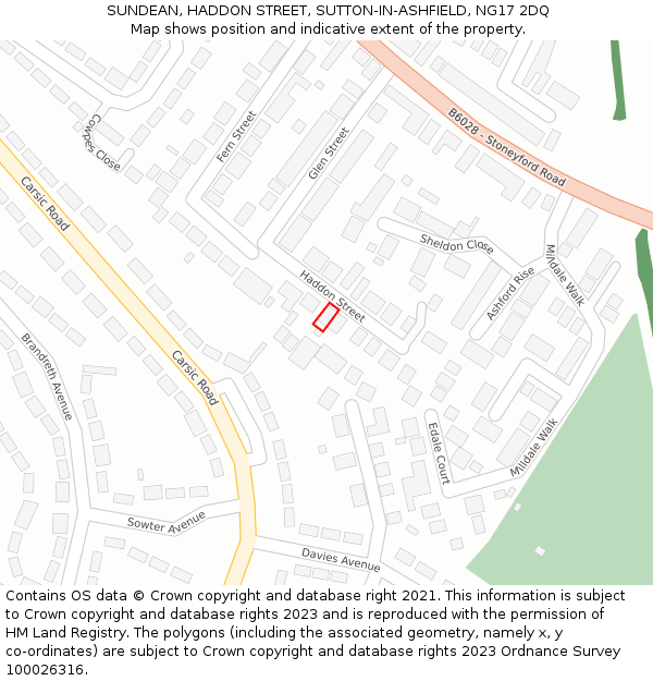 SUNDEAN, HADDON STREET, SUTTON-IN-ASHFIELD, NG17 2DQ: Location map and indicative extent of plot