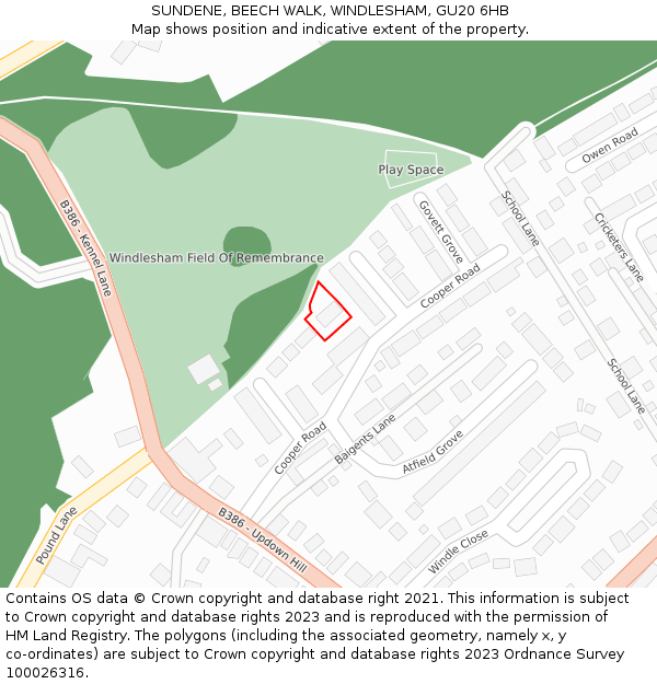 SUNDENE, BEECH WALK, WINDLESHAM, GU20 6HB: Location map and indicative extent of plot