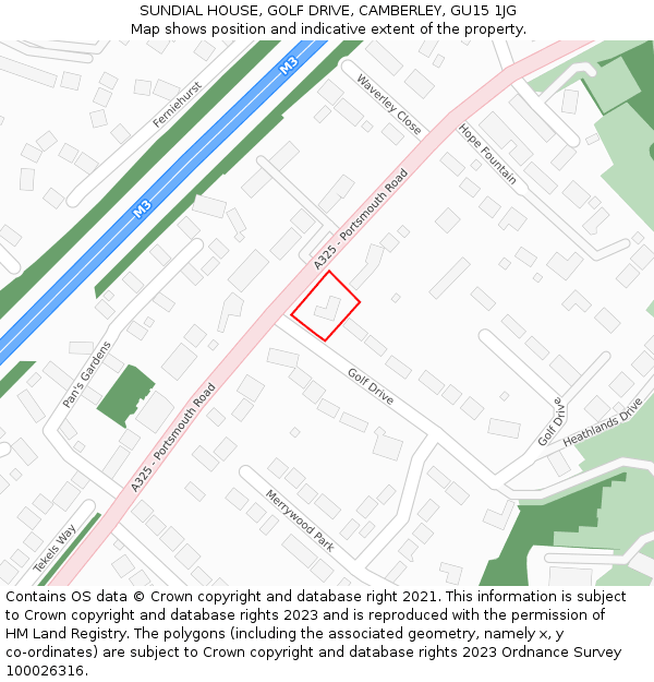 SUNDIAL HOUSE, GOLF DRIVE, CAMBERLEY, GU15 1JG: Location map and indicative extent of plot