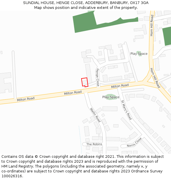 SUNDIAL HOUSE, HENGE CLOSE, ADDERBURY, BANBURY, OX17 3GA: Location map and indicative extent of plot