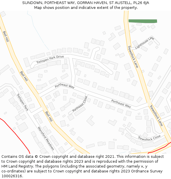 SUNDOWN, PORTHEAST WAY, GORRAN HAVEN, ST AUSTELL, PL26 6JA: Location map and indicative extent of plot