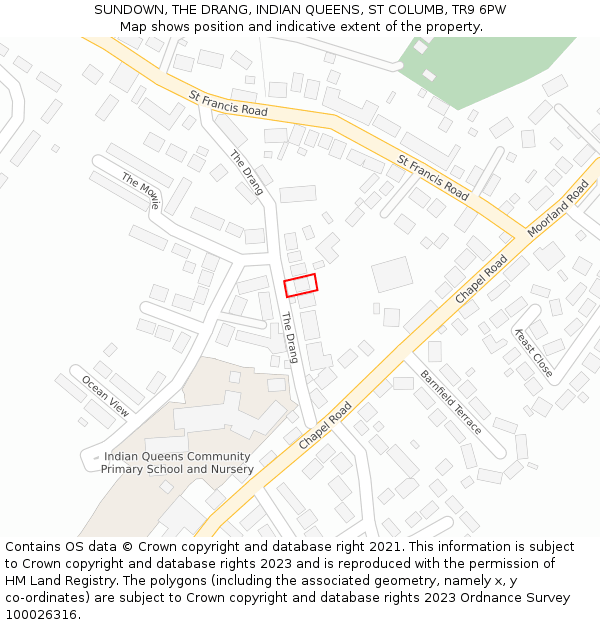 SUNDOWN, THE DRANG, INDIAN QUEENS, ST COLUMB, TR9 6PW: Location map and indicative extent of plot