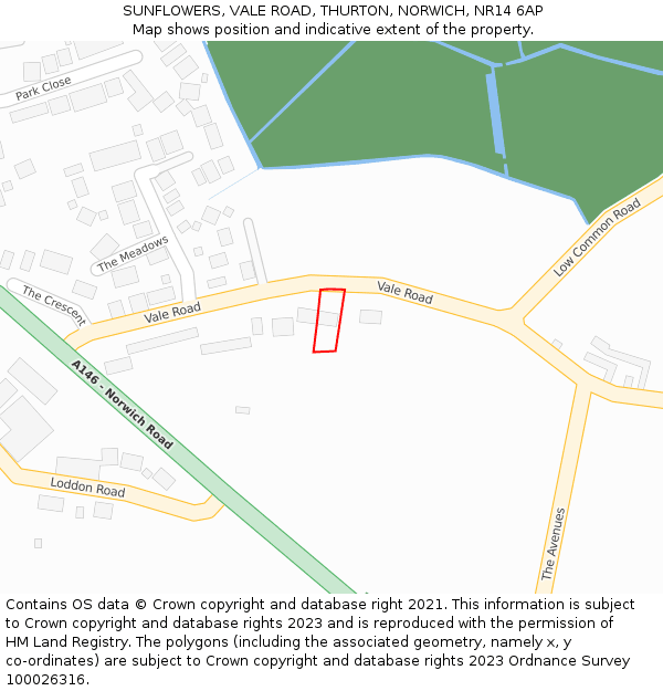 SUNFLOWERS, VALE ROAD, THURTON, NORWICH, NR14 6AP: Location map and indicative extent of plot