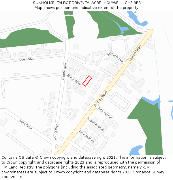 SUNHOLME, TALBOT DRIVE, TALACRE, HOLYWELL, CH8 9RR: Location map and indicative extent of plot