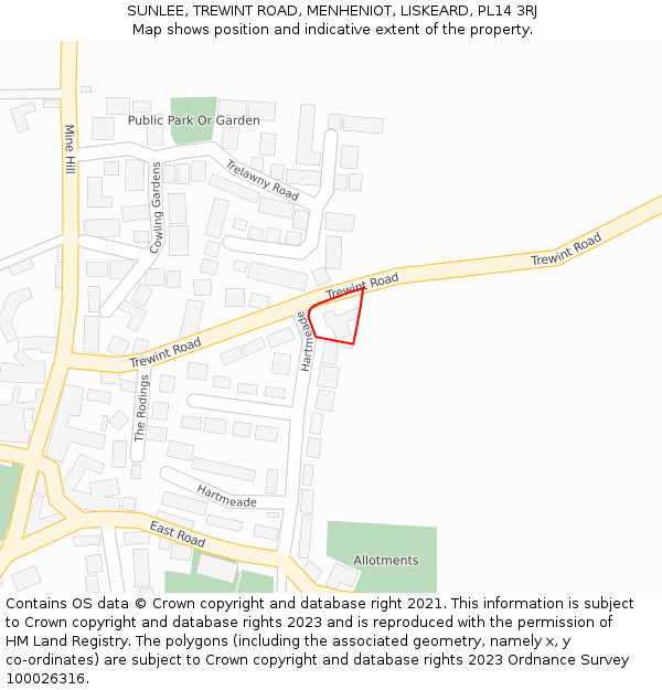 SUNLEE, TREWINT ROAD, MENHENIOT, LISKEARD, PL14 3RJ: Location map and indicative extent of plot