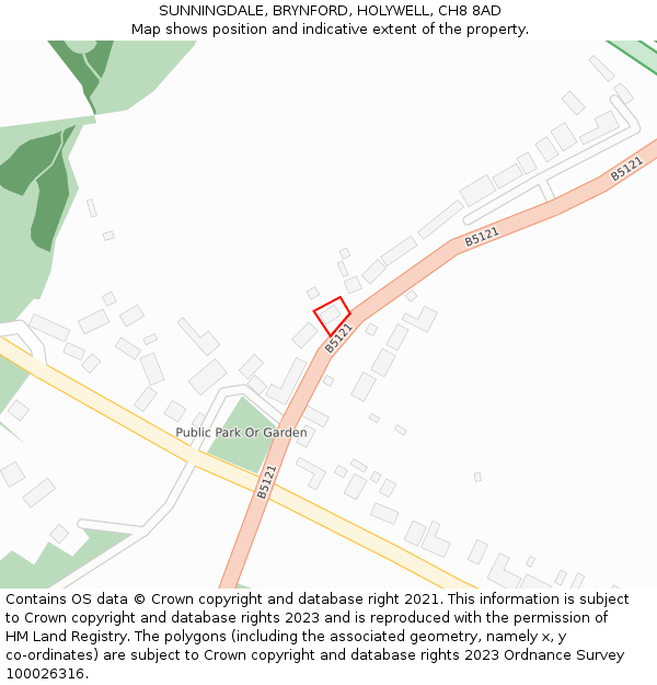 SUNNINGDALE, BRYNFORD, HOLYWELL, CH8 8AD: Location map and indicative extent of plot