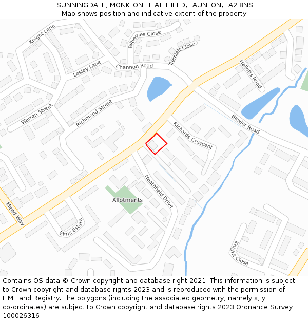 SUNNINGDALE, MONKTON HEATHFIELD, TAUNTON, TA2 8NS: Location map and indicative extent of plot