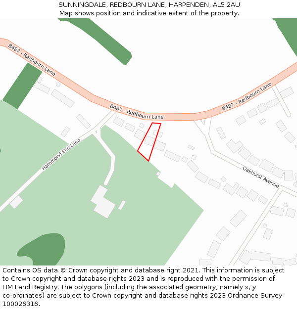 SUNNINGDALE, REDBOURN LANE, HARPENDEN, AL5 2AU: Location map and indicative extent of plot